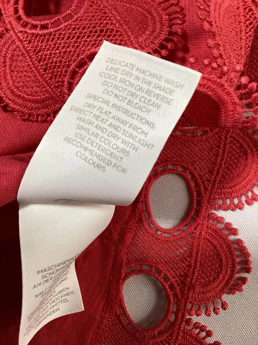Boden Ayla Jersey Coral Tie-Neck Top with Scalloped Eyelet Trim - Picture 8 of 13